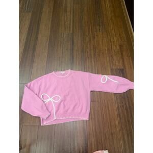 Large Pink Corded Flower Bow Casual Sweater Boutique Privy